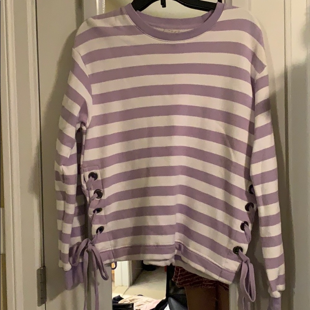 Lavender and white lace up sweatshirt